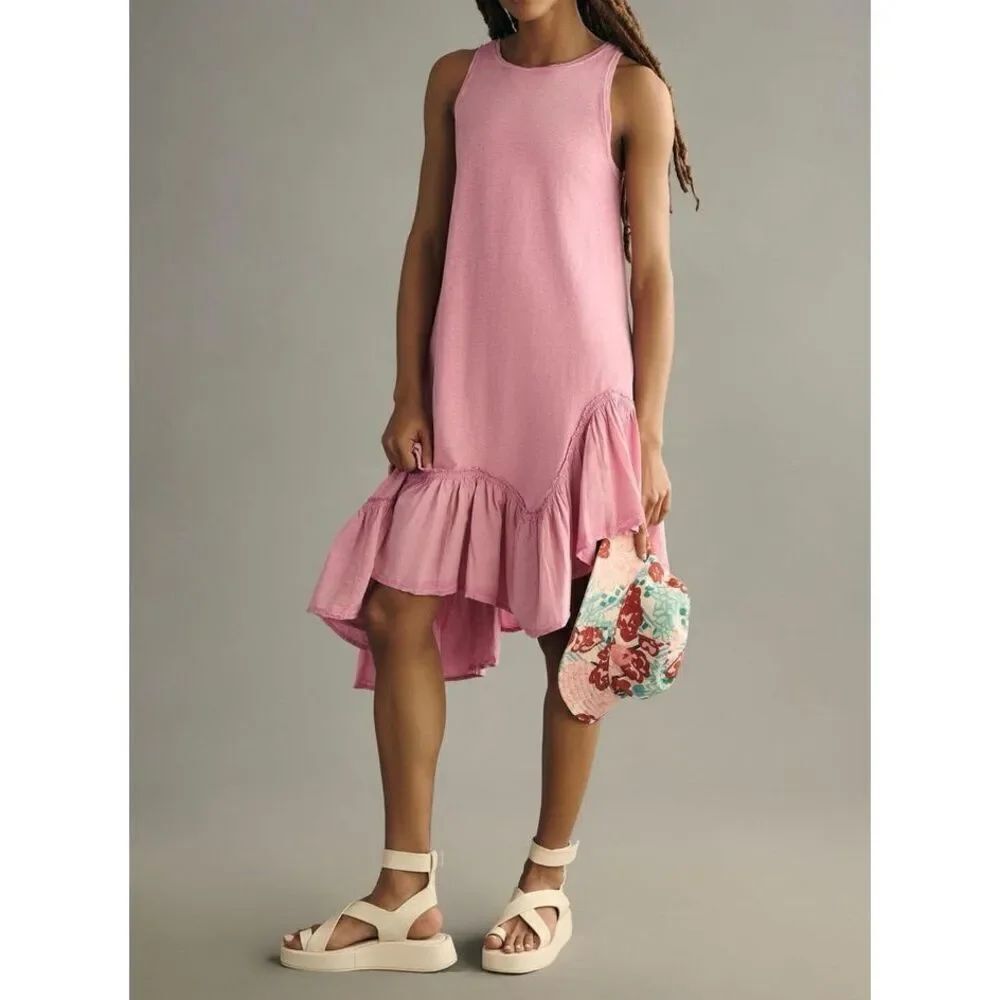 Daily Practice By Anthropologie Asymmetrical Ruffle Hem Pink Dress Small